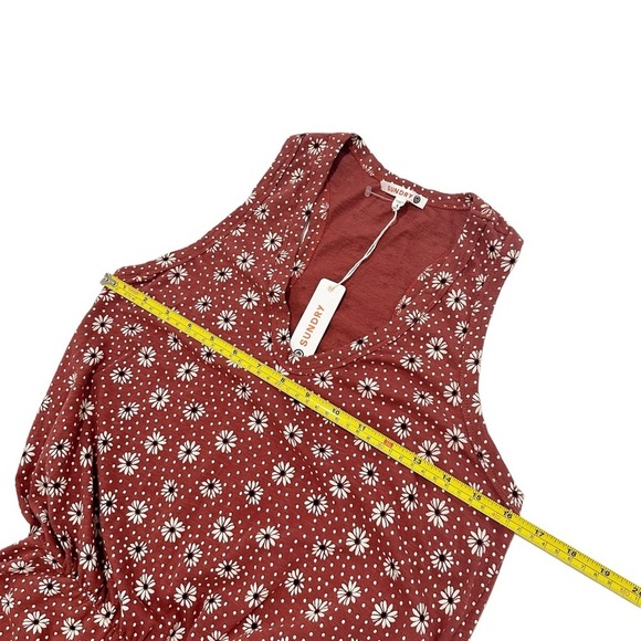 New Sundry Ruched Knit Sleeveless Racerback Flower Print Blouson Mini Dress L - Picture 8 of 10